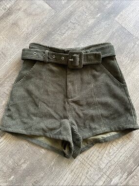 Altar'd State Green High-Waist Corduroy Belted Shorts